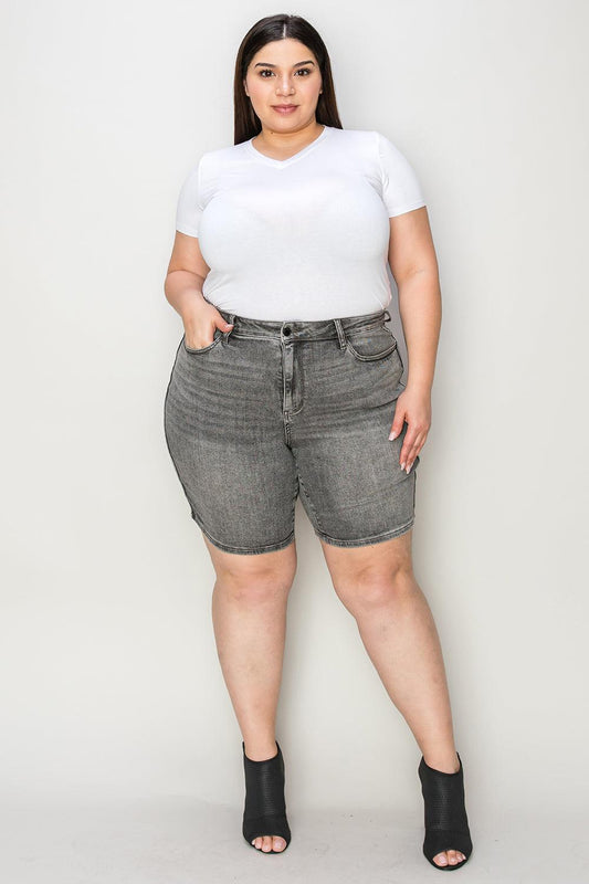 Judy Blue Full Size High Waist Washed Denim Shorts GREY