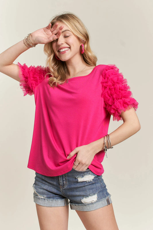 ADORA Mesh Ruffle Accent Blouse