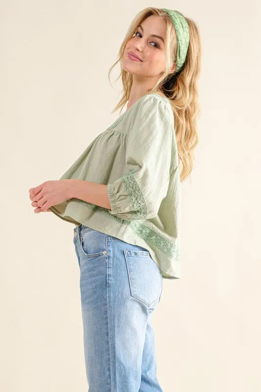 And The Why Lace Detailed V Neck Blouse Top
