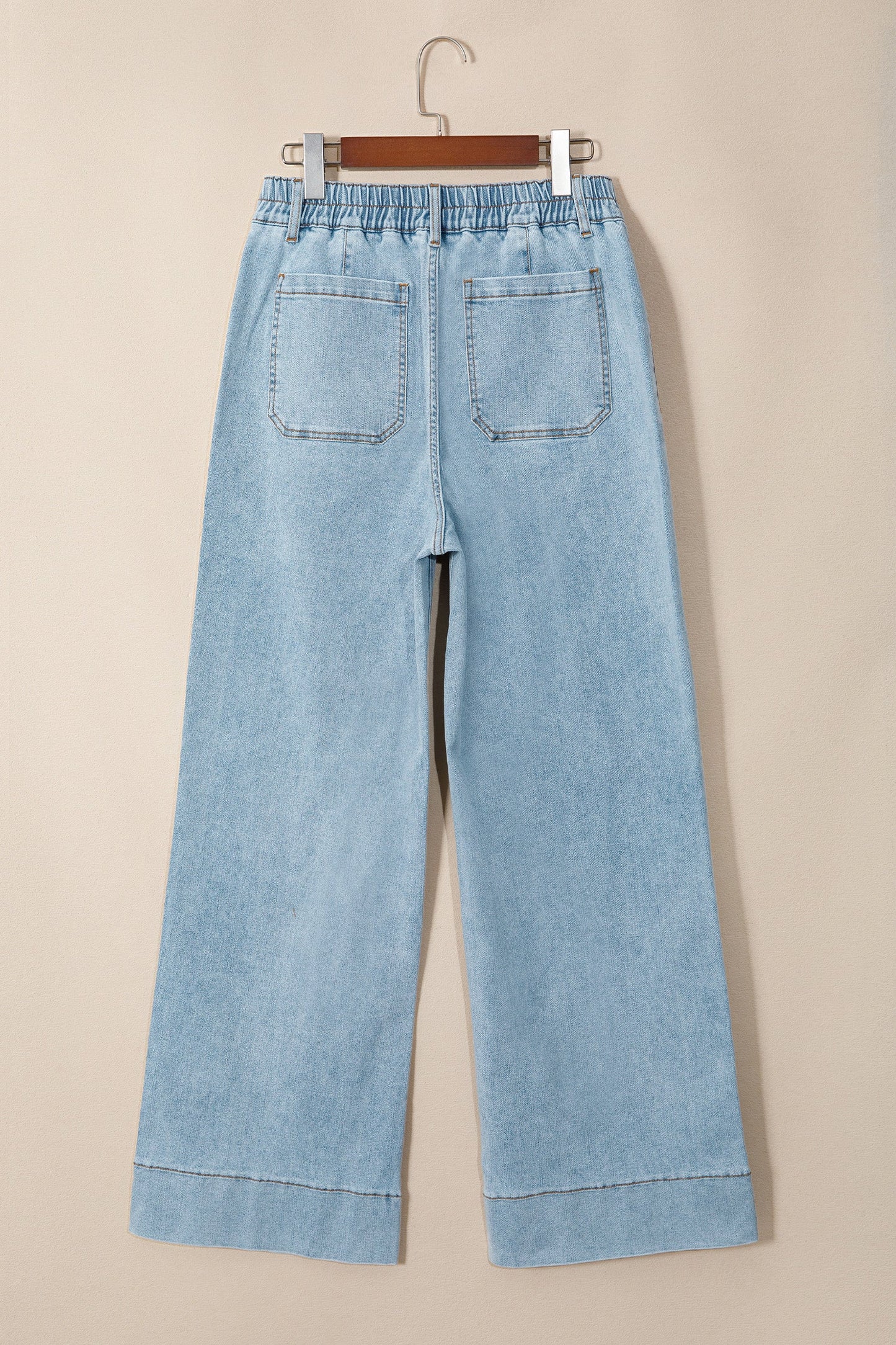 Solid Denim Patch Pocket Straight Leg Jeans
