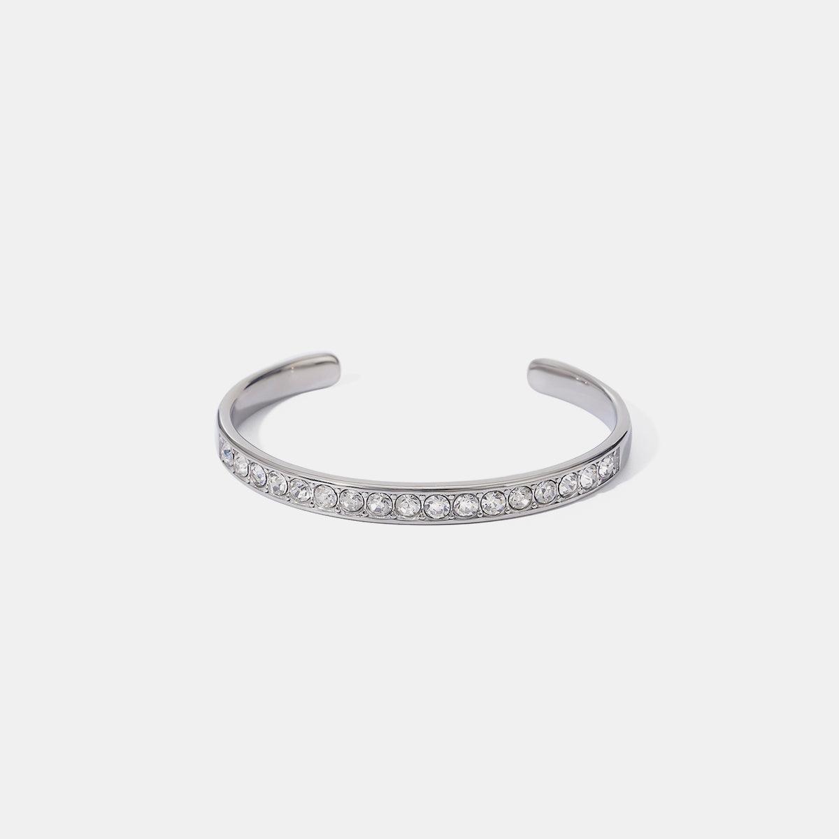 Stainless Steel Inlaid Zircon Bracelet Silver One Size