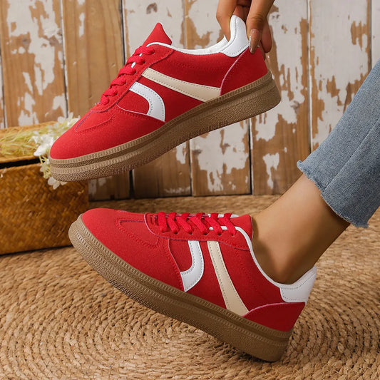 Contrast Round Toe Platform Sneakers Red