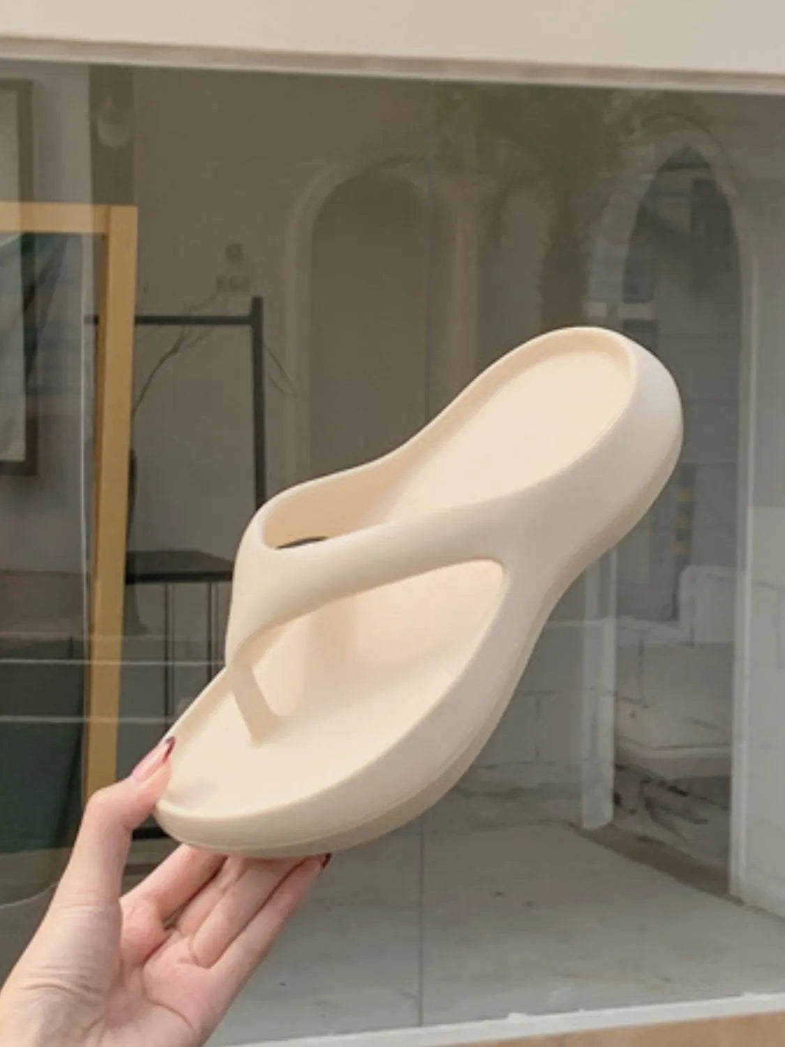 Toe Post Platform Slippers Cream