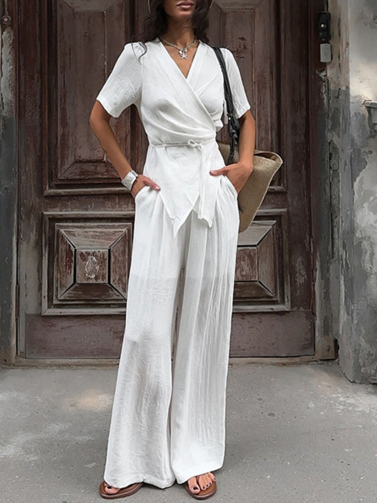 Wrap Top & Wide Leg Pants Set