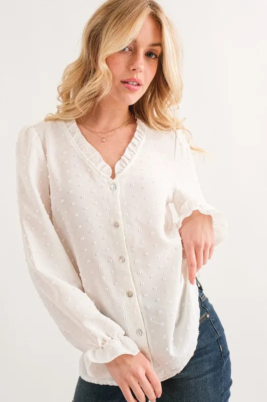 And The Why Polka Dot Ruffle Detailed Blouse Top
