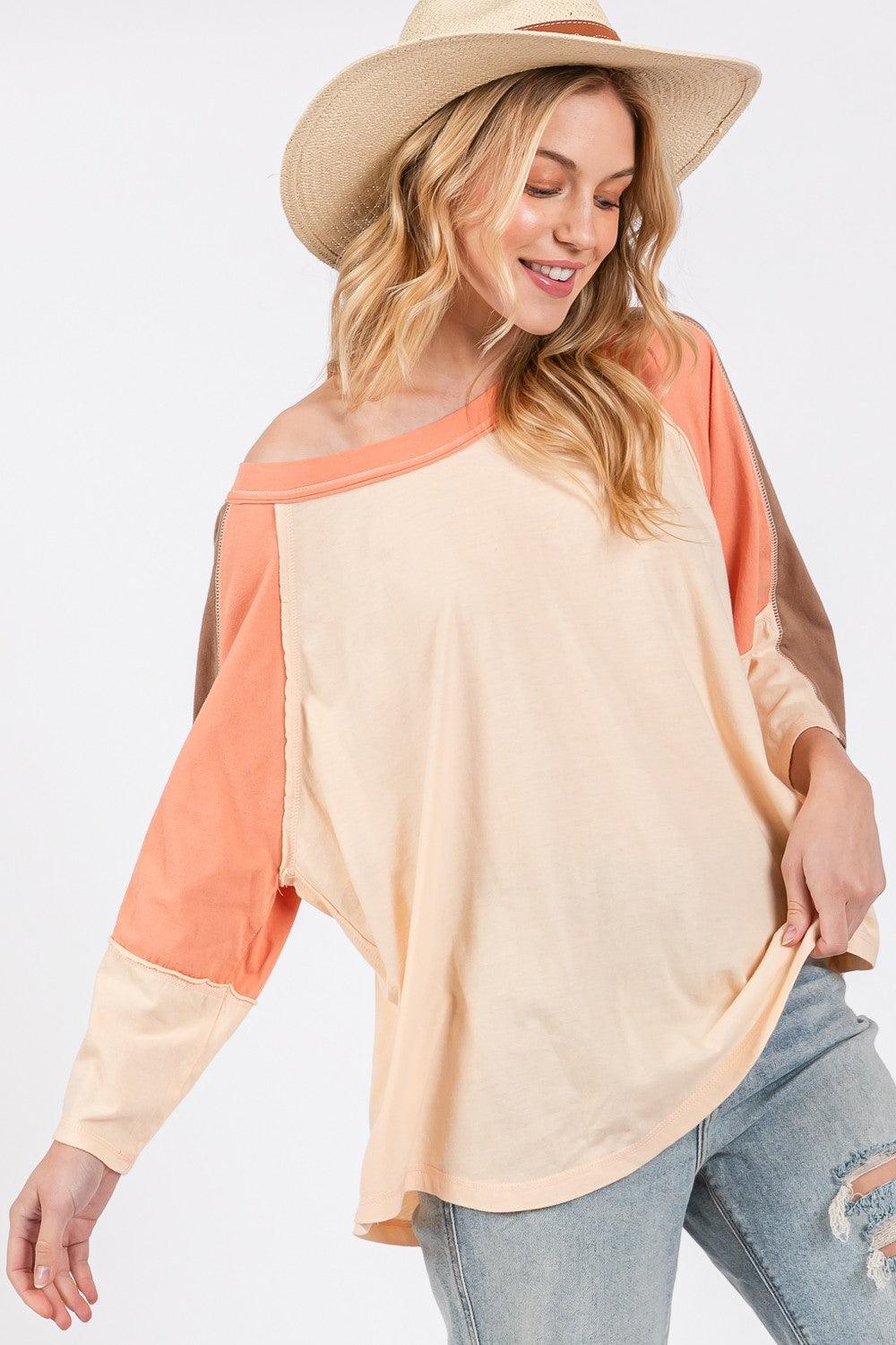 SAGE + FIG Color Block Curved Hem T-Shirt Honey