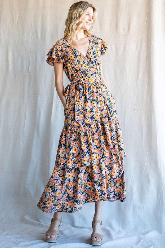 Cotton Bleu by Nu Label Floral Ruffled Midi Dress Navy