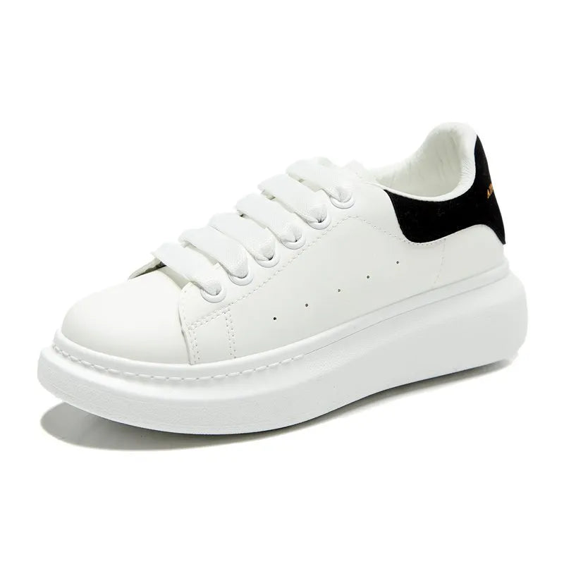 PU Leather Lace Up Round Toe Platform Sneakers Black
