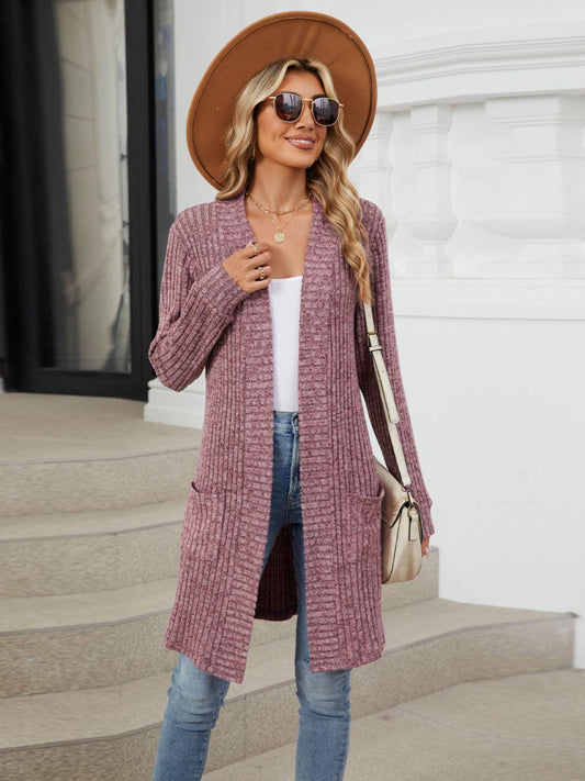 Open Front Long Sleeve Cardigan Deep Purple
