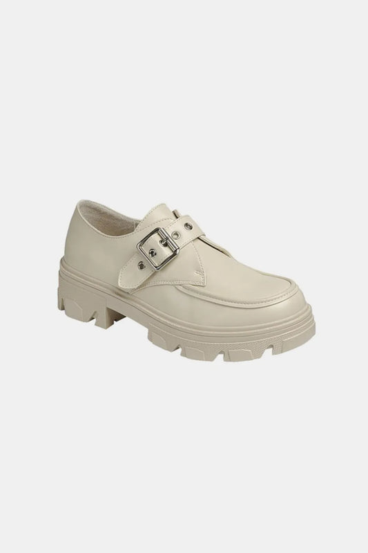Forever Link Buckled Platform Lug Sole Loafers Bone