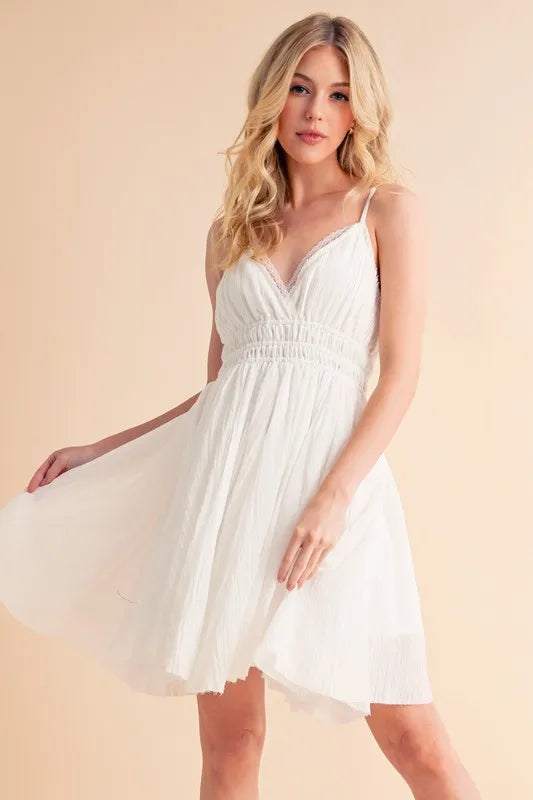 Aemi+Co Lace Detail Mini Cami Dress White