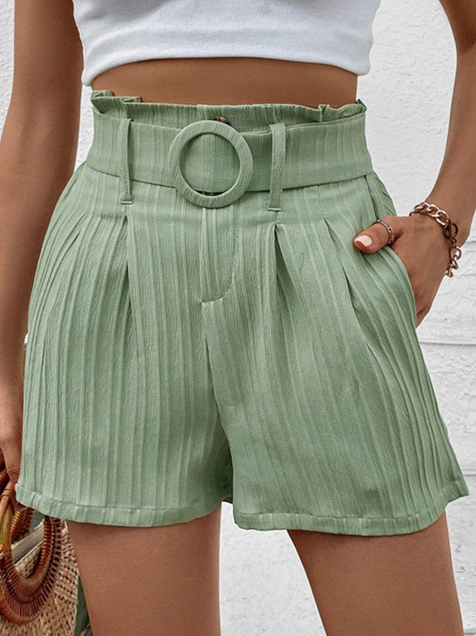 Perfee Belted Shorts with Pockets Light Green