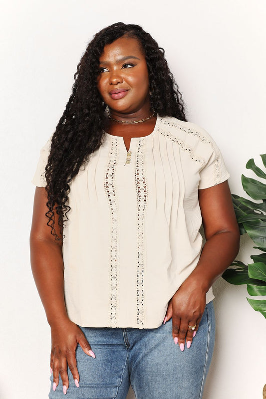 Double Take Crochet Buttoned Short Sleeves Top Light Yellow