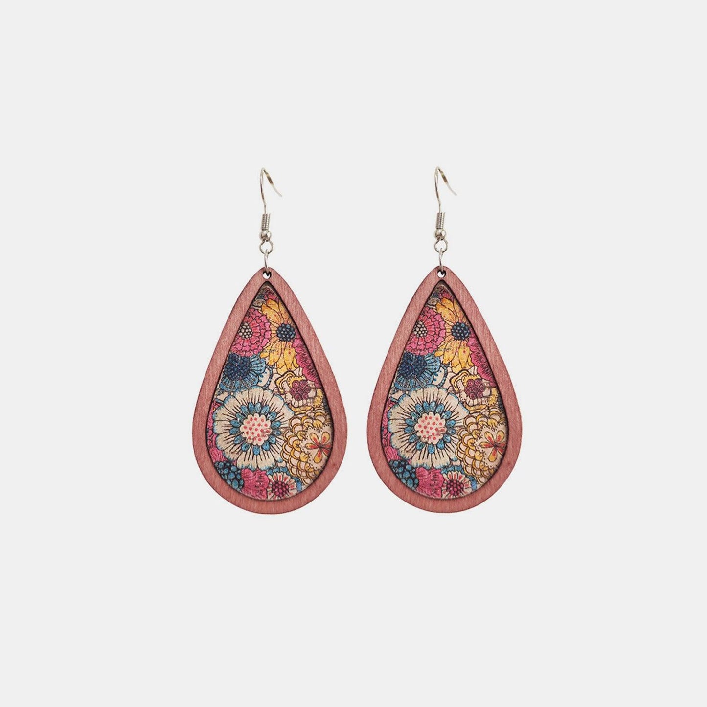 Floral Wood Teardrop Earrings Dusty Pink One Size