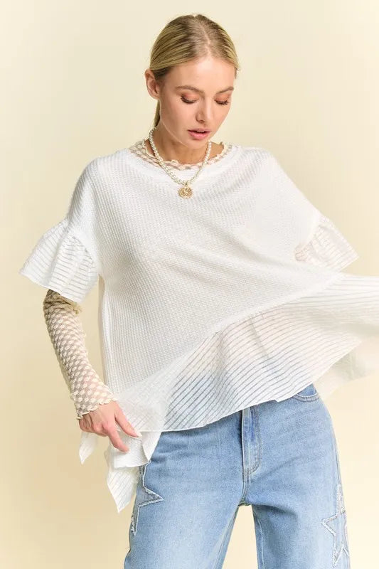 Davi & Dani Waffle Knit Bodice Ruffle Bottom Detail Top