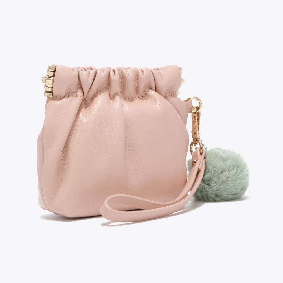 Faux Leather Women Pouch with Pompom Keychain - Nicole Lee USA