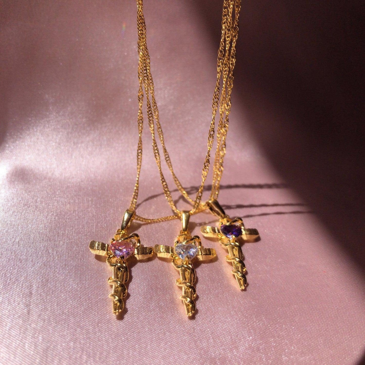 Copper Zircon Cross Pendant Necklace Style C One Size