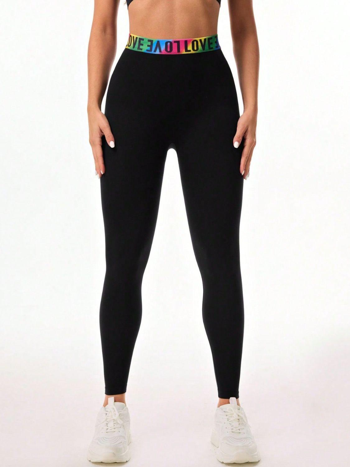 Letter Printed High Waist Active Leggings Black