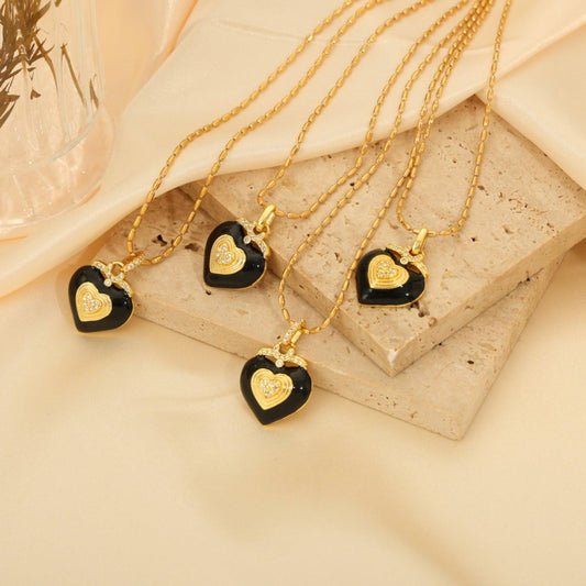 Titanium Steel Heart Shape Necklace Gold One Size