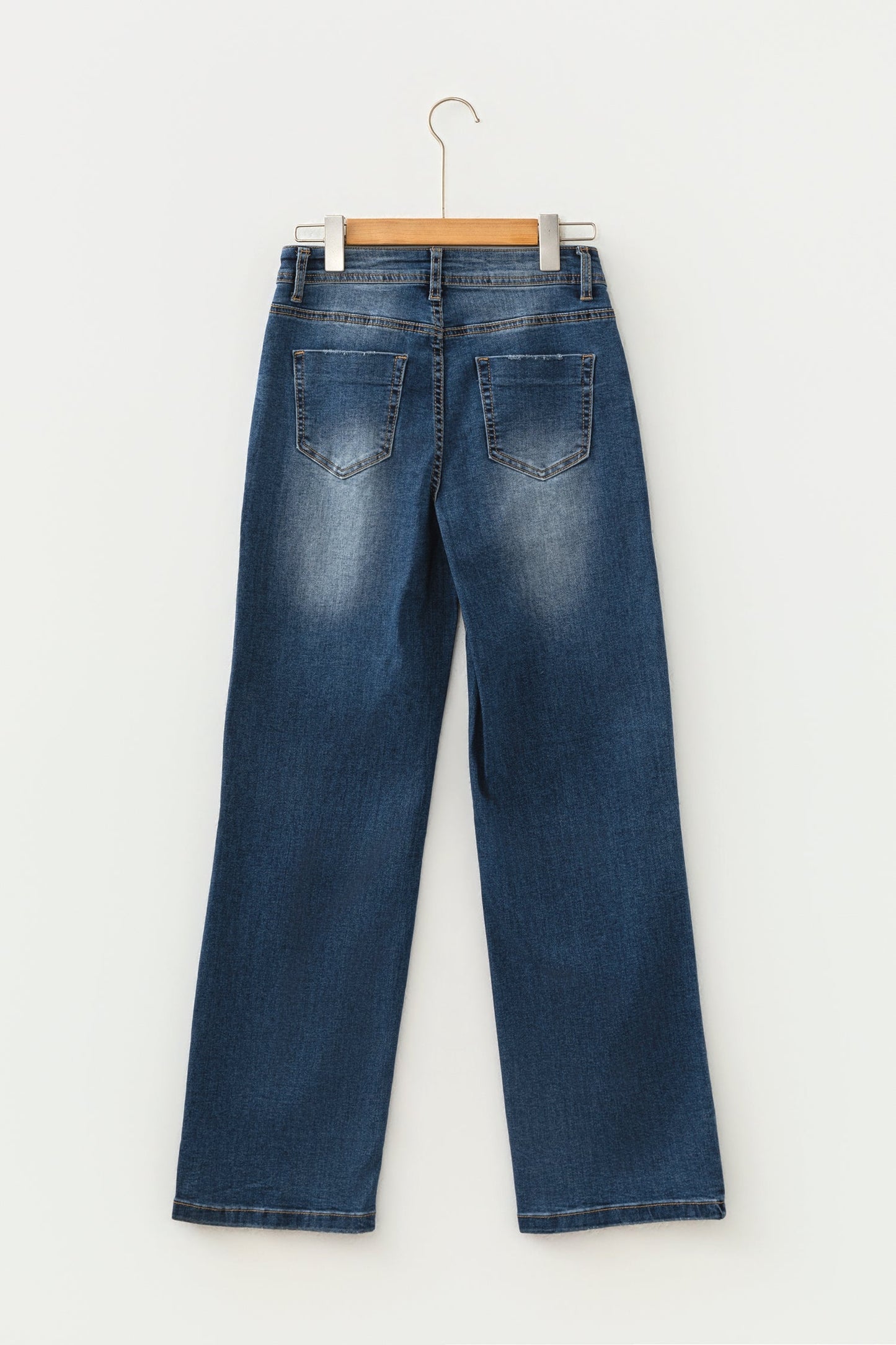 Acid Washed Straight Leg Full Length Jeans