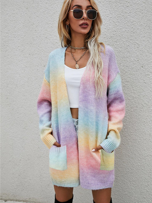 Angel Wings Full Size Pocketed Open Front Gradient Cardigan Blush Pink