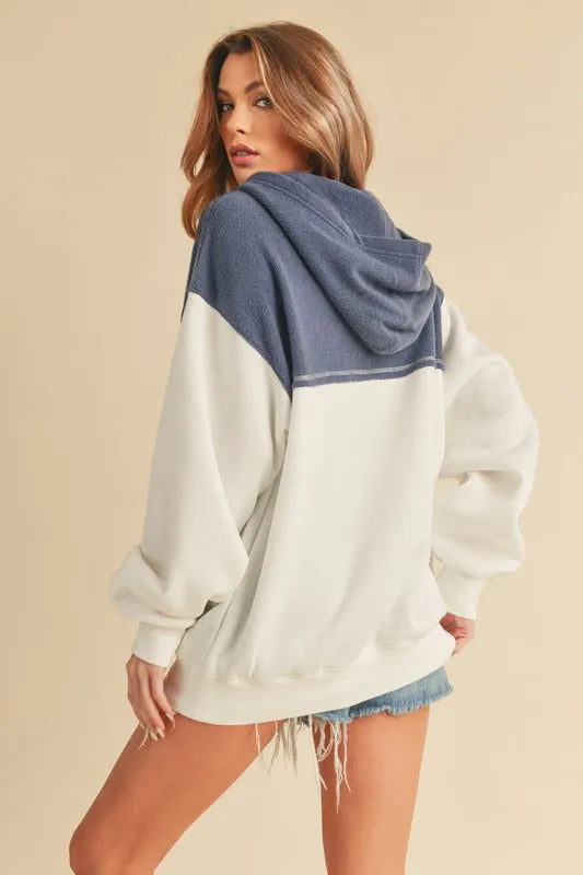 Aemi + Co Color Block Drop Shoulder Hoodie with Kangaroo Pocket