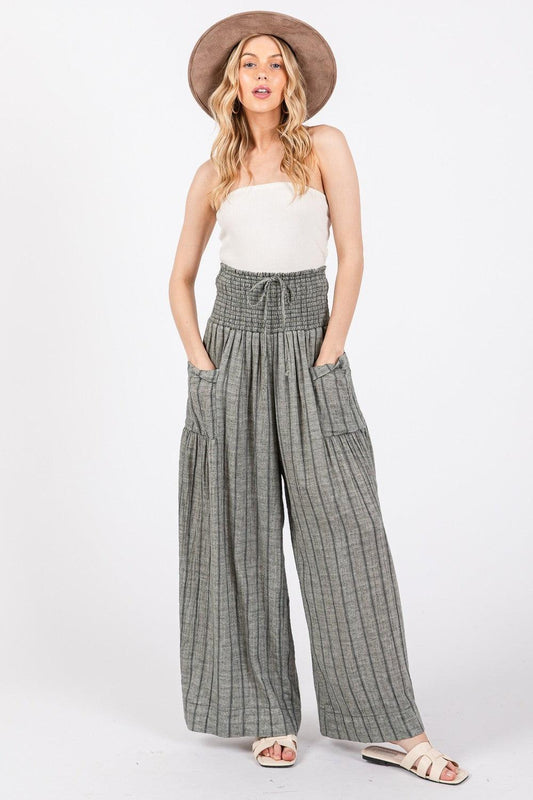 SAGE + FIG Cotton Gauze Wash Stripe Pants Black