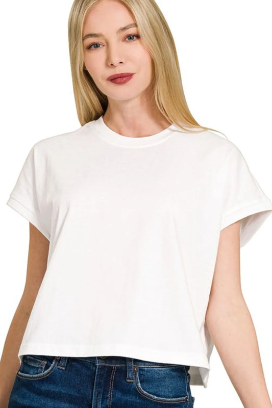 Zenana Premium Cotton Relaxed Crop Tee WHITE