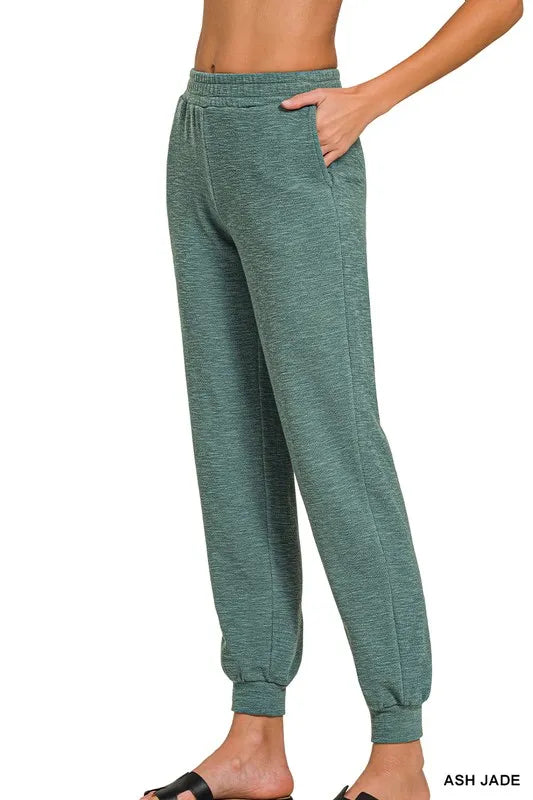 Zenana Cotton Slub Jogger Pants ASH JADE
