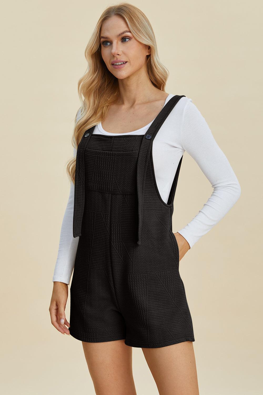 Double Take Full Size Texture Sleeveless Romper Black