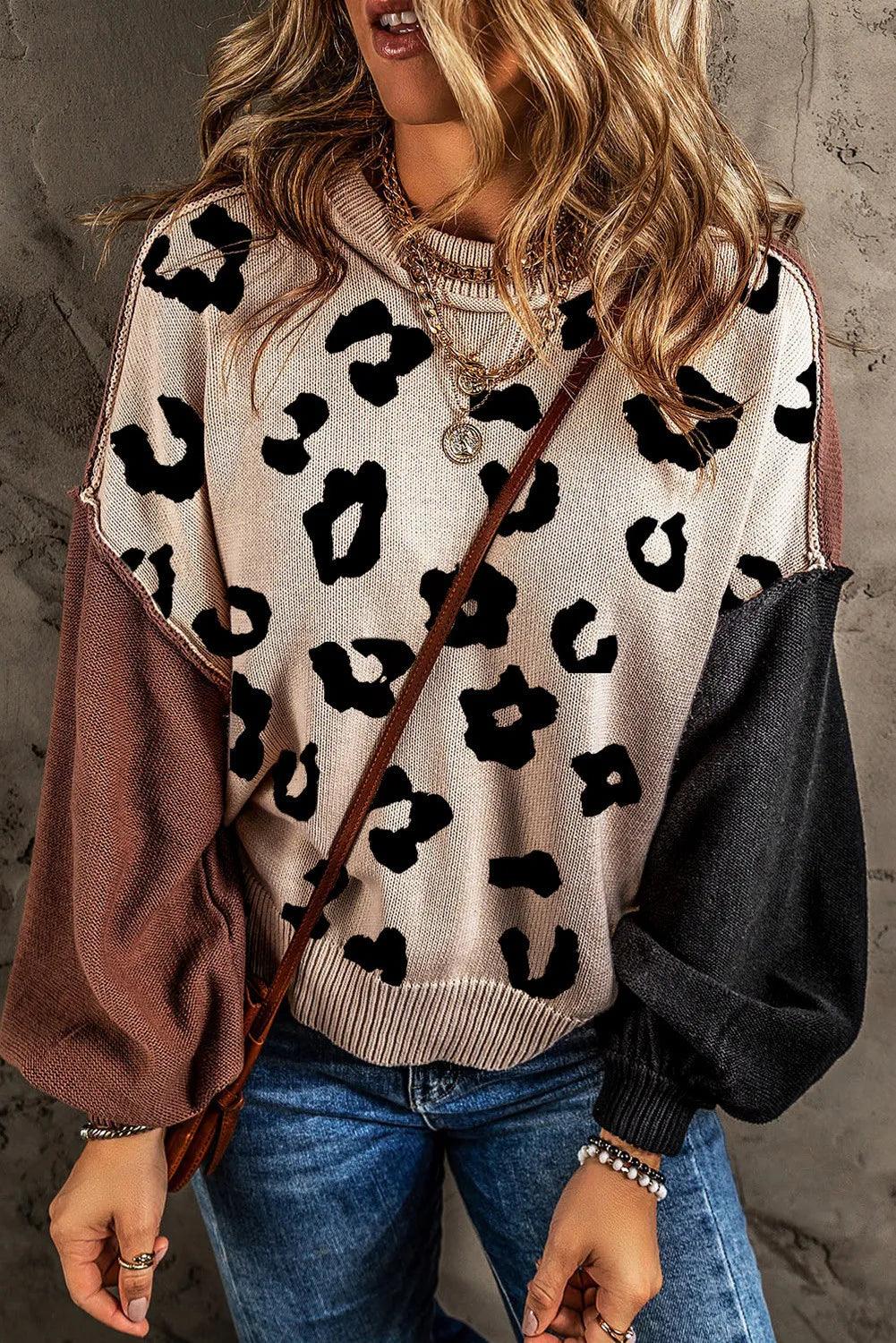 Leopard Round Neck Long Sleeve Sweater Leopard