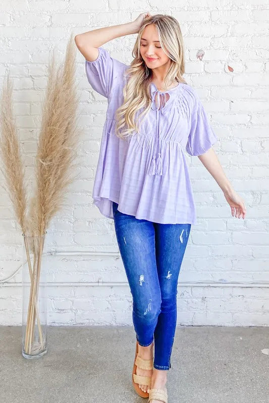 And The Why Textured Pintuck Blouse Top with Tassels