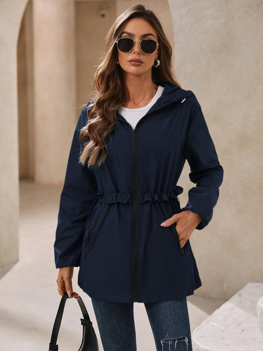 Ivy Lane Outdoor Waterproof Long Sleeve Hooded Windbreaker Navy