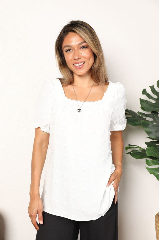Mandy Swiss Dot Puff Sleeve Square Neck Blouse White