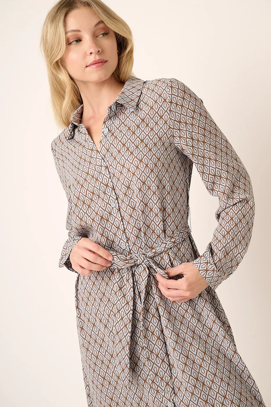 Mittoshop Abstract Print Waist Tie Midi Shirt Dress