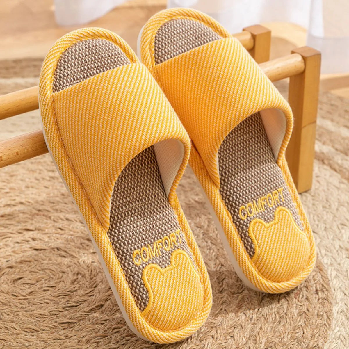 Open Toe Flats Slippers Yellow