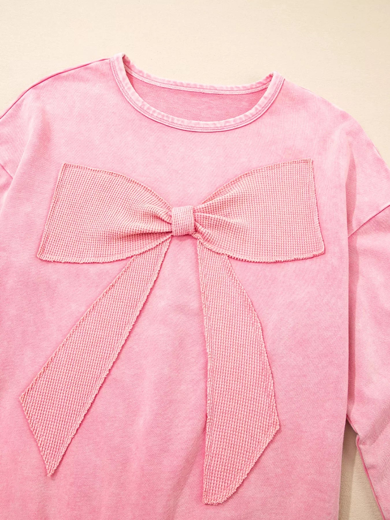 Mineral Wash Bow Patchwork Sweatshirt