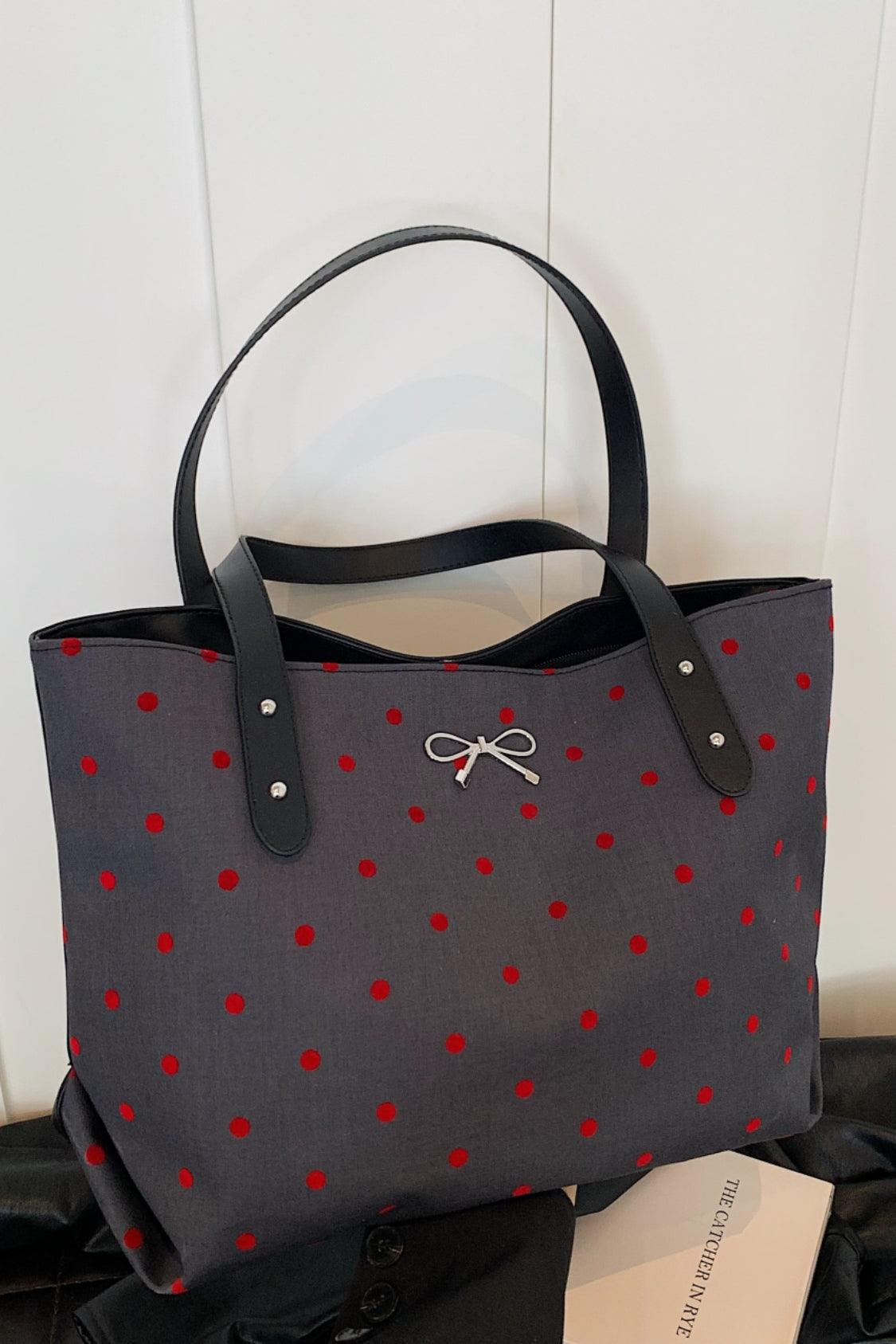 Polyester Bow Polka Dot Tote Bag Polka Dot One Size