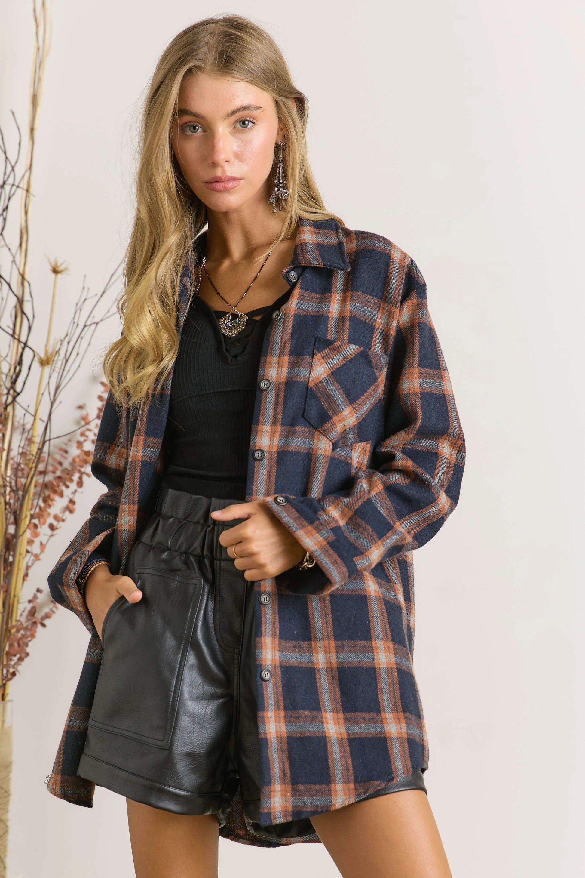 ADORA Full Size Button Down Flannel Shirt Plus Size