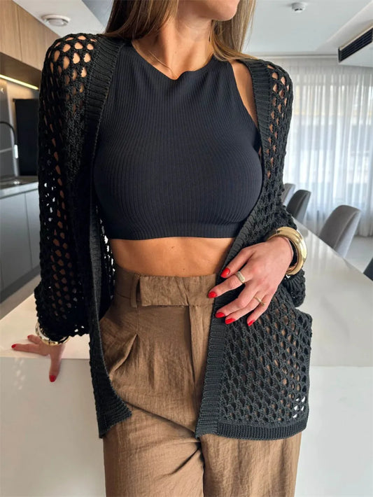 Hollow Out Open Front Cover-Up Black