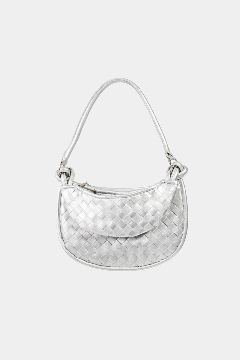 Fame PU Leather Basket Weave Half Moon Bag Silver One Size
