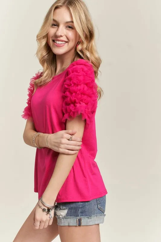 ADORA Mesh Ruffle Accent Blouse
