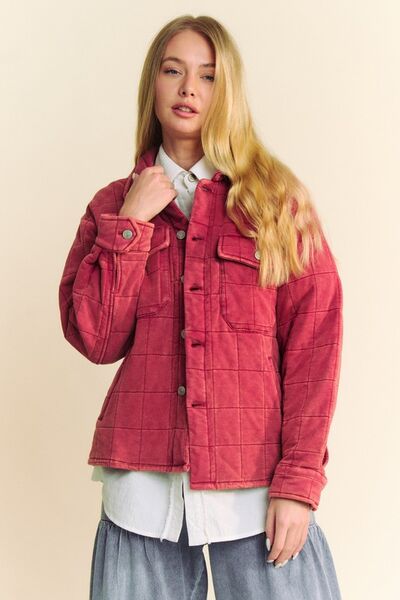 Davi & Dani Quilted Button Down Shacket with Chest Pockets Brick