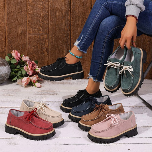 Women's Lace-Up British Striped Loafers | Cow Suede Leather Shoes