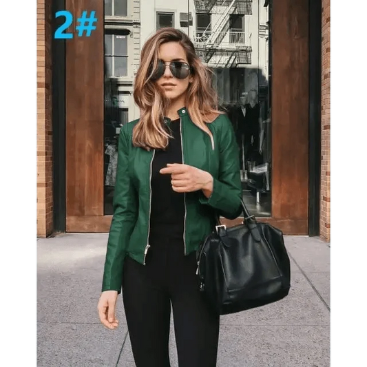 Elegance Autumn And Winter New Solid Color Jacket For Women's PU Leather Warmth Fashion Long-Sleeved Jacket For Women
