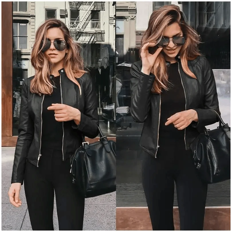 Elegance Autumn And Winter New Solid Color Jacket For Women's PU Leather Warmth Fashion Long-Sleeved Jacket For Women