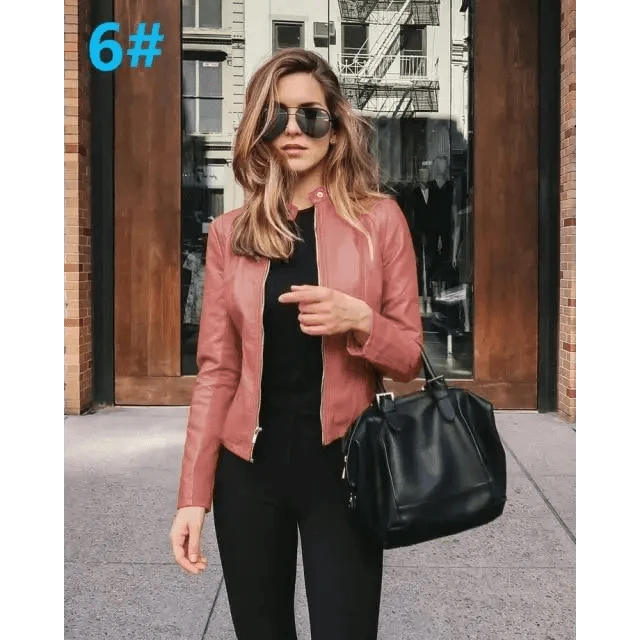 Elegance Autumn And Winter New Solid Color Jacket For Women's PU Leather Warmth Fashion Long-Sleeved Jacket For Women