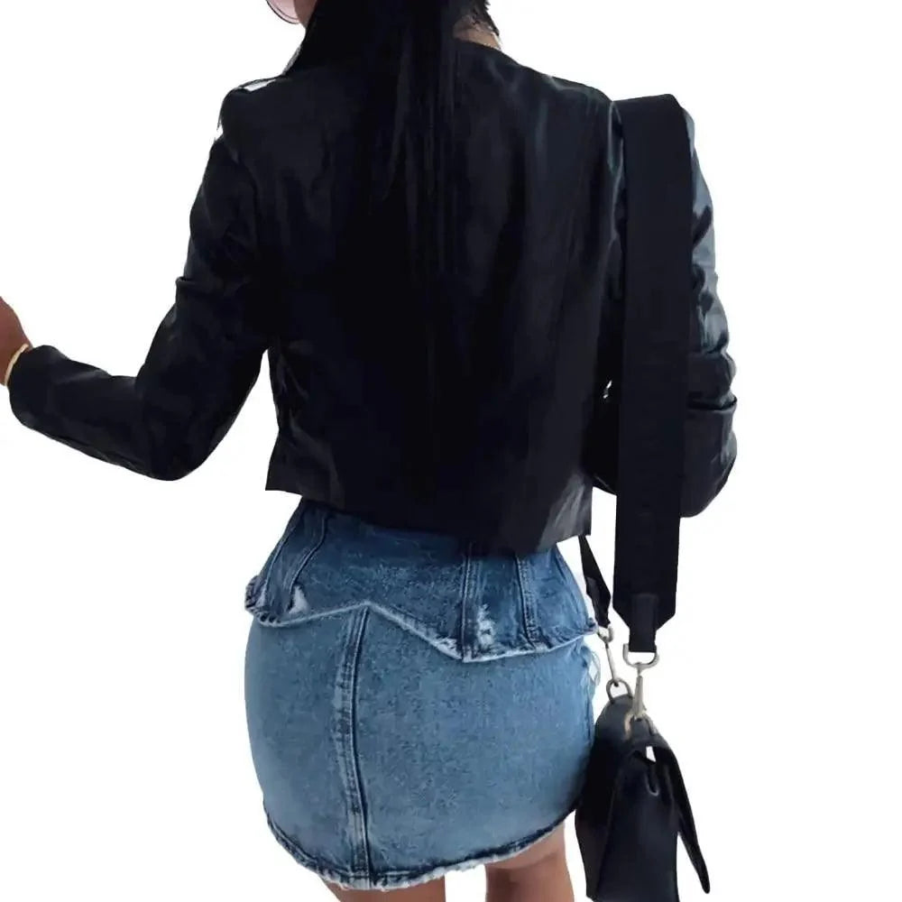 Elegance Autumn And Winter New Solid Color Jacket For Women's PU Leather Warmth Fashion Long-Sleeved Jacket For Women