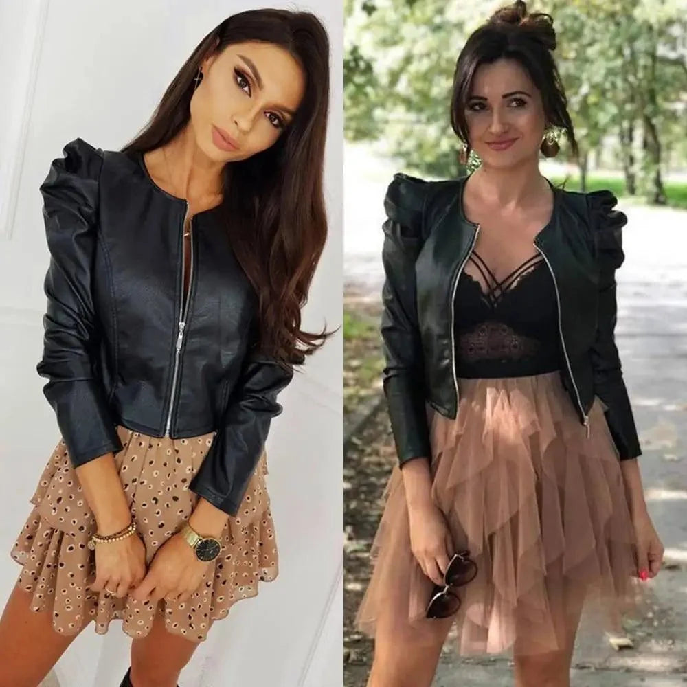 Elegance Autumn And Winter New Solid Color Jacket For Women's PU Leather Warmth Fashion Long-Sleeved Jacket For Women