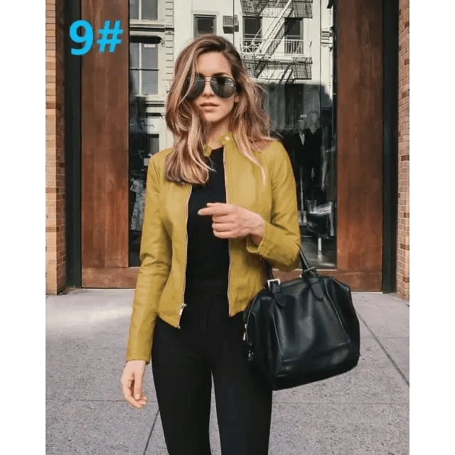Elegance Autumn And Winter New Solid Color Jacket For Women's PU Leather Warmth Fashion Long-Sleeved Jacket For Women